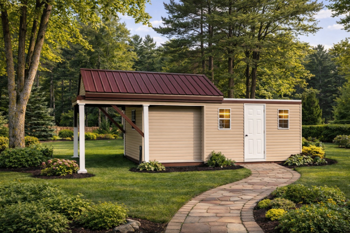 Backyard SkyShed in garden setting